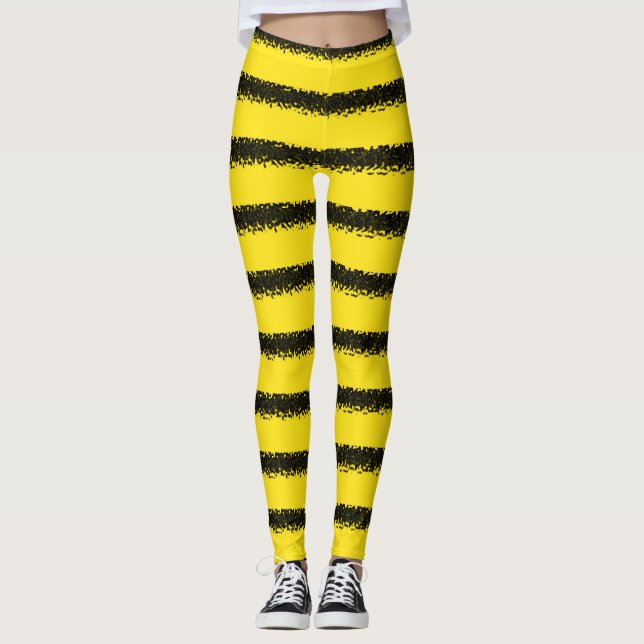 Svart, Gult Bee-Inspired Rand Leggings (Framsida)