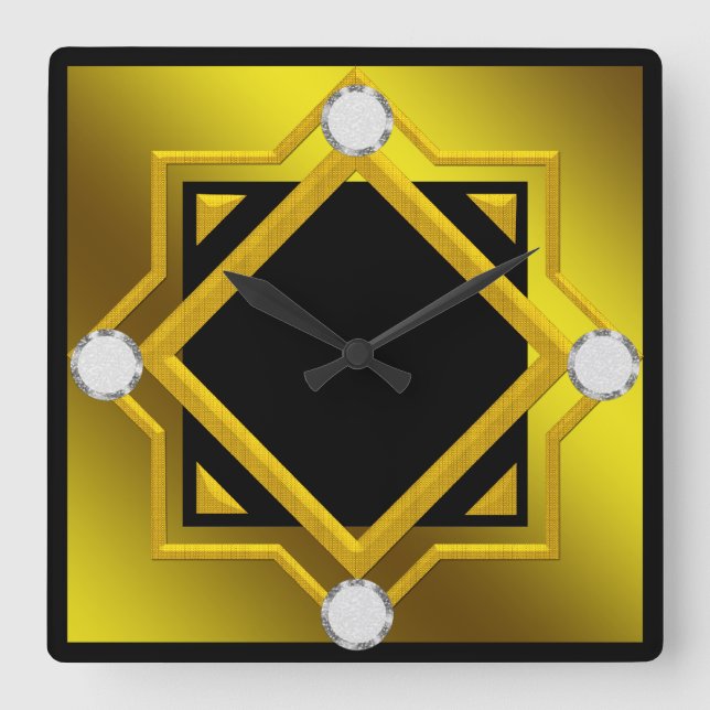 Svart Gult, färgad väggklocka (Framsida)