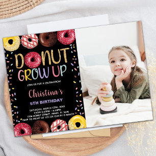 Svart Gult Fotodonut-inbjudan på födelsedagen Inbjudningar