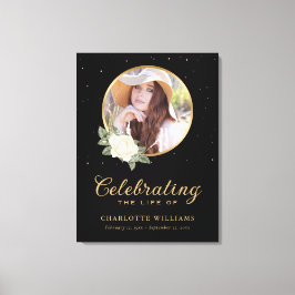 Svart Gult Guld Blommigt - originalvälkomsttecken Canvastryck