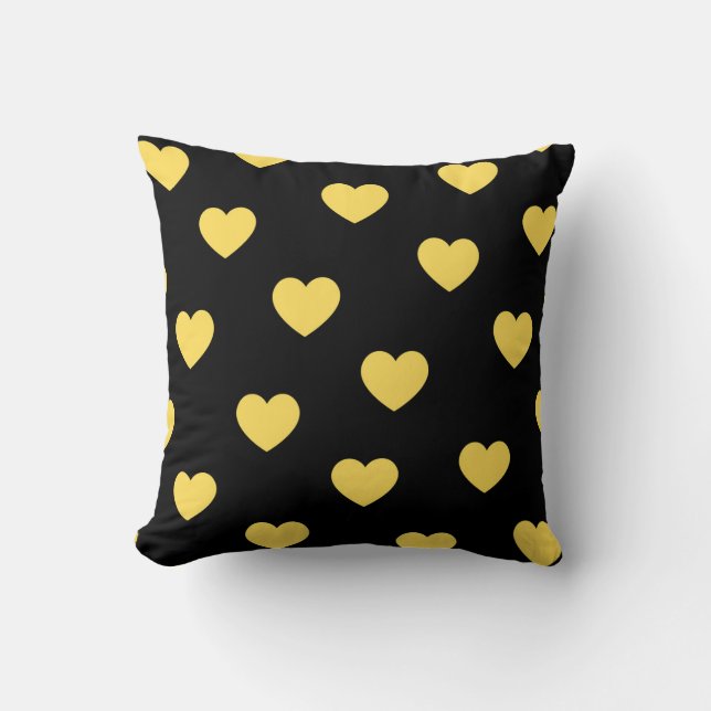 Svart Gult Mysigt Modern Romantic Chic Heart Kudde (Framsida)