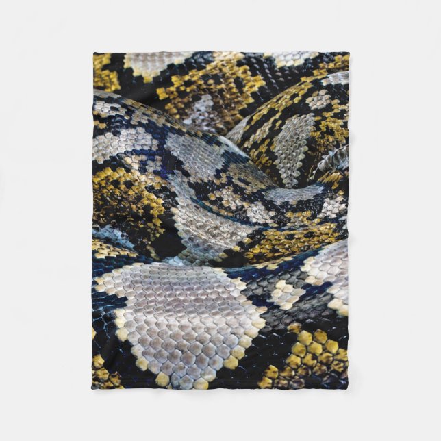 Svart, gult och grått python fleecefilt (Framsidan)