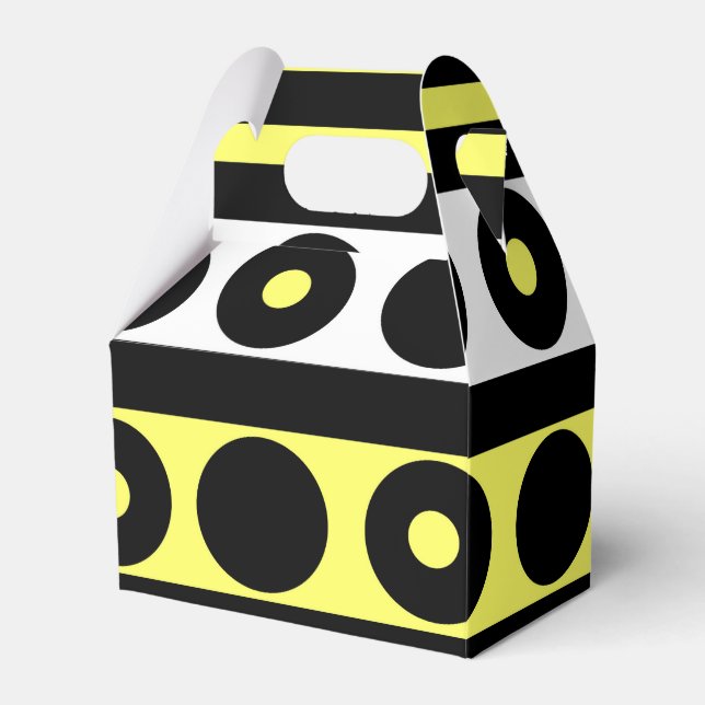 Svart, Gult och vitt Polka dots och Rand Presentaskar (Framsidan Sidan)