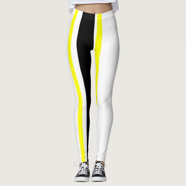 Svart gult och vitt rand leggings (Framsida)
