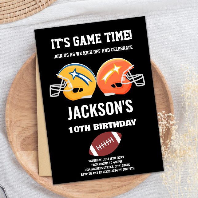 Svart Gult-Orange: Bjud i fotboll Inbjudningar (Black Yellow Orange Football Birthday Invitations)