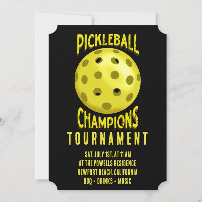 Svart Gult Pickleball Tournament-inbjudan Inbjudningar (Framsida)