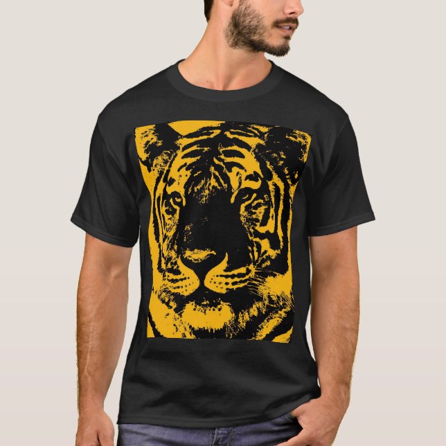 Svart Gult-popup-tiger T Shirt (Framsida)