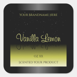 Svart Gult produktförpackningsetiketter Mjuk Glitt Fyrkantigt Klistermärke