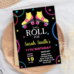Svart Gult Rosa Skating Birthday-inbjudningar Inbjudningar