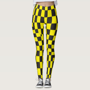 Svart gult schess bord leggings