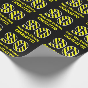 Svart & gult som göras randig "90"; 90:e presentpapper