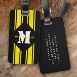 Svart Gult Tävla Rand Monogram Bagagebricka<br><div class="desc">✈️ Den här personligen bagagetaggen har ett fet monogram och ger en underbar gåva till resenären i ditt liv</div>