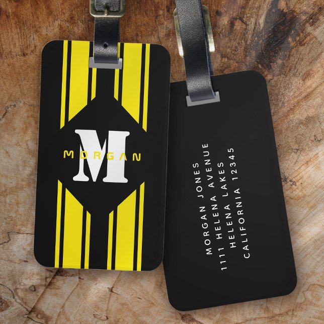 Svart Gult Tävla Rand Monogram Bagagebricka (Skapare uppladdad)