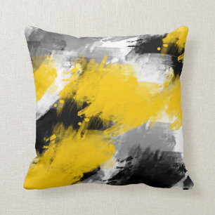 Svart Gult - vit modern Abstrakt Brushstroks Kudde