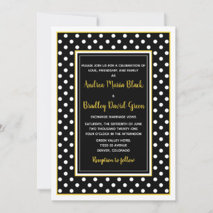 Svart Gult White Polka Dot Wedding-inbjudan Inbjudningar