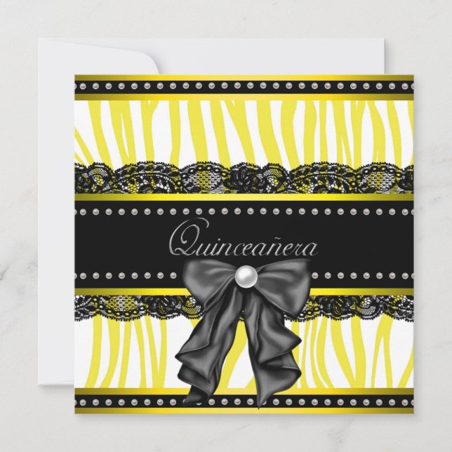 Svart Gult Zebra Quinceanera Party-inbjudningar Inbjudningar (Framsida)