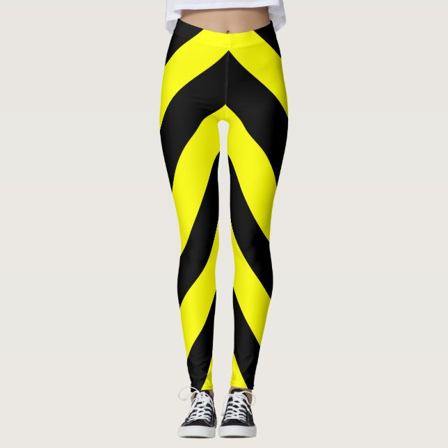 Svart- & gultlinjermönster leggings (Framsida)