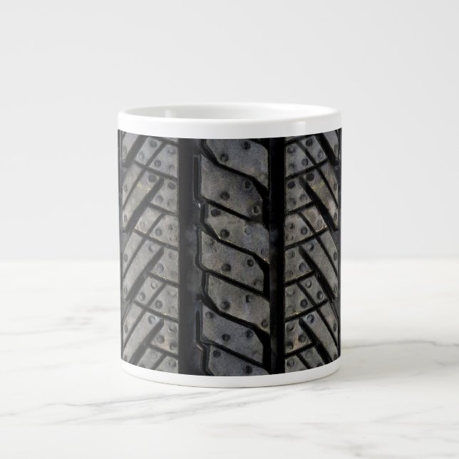 Svart Gummidäck Tråd Textur Design Jumbo Mugg (Framsidan)