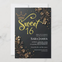 Svart gyllene blomsterglada Sweet 16 födelsedag