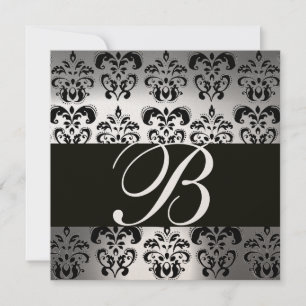 SVART & GYLLENE DAMAST MONOGRAM månsten Inbjudningar