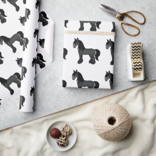Svart Gypsy Vanner Clydesdale Shire Häst Mönster Presentpapper
