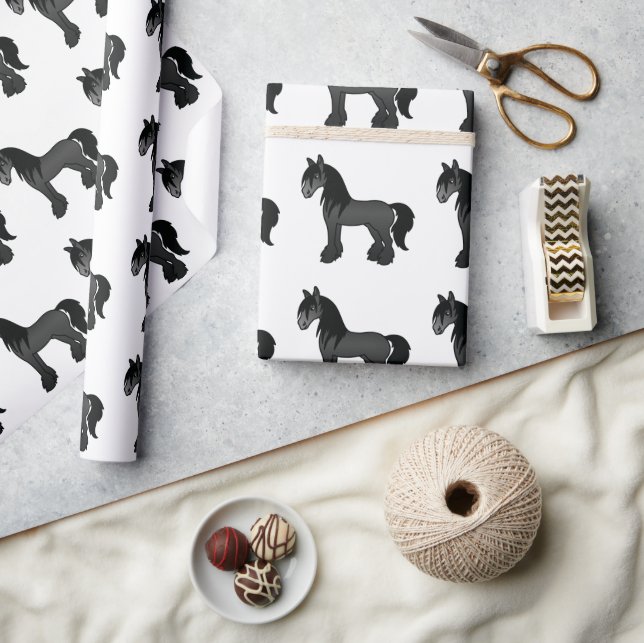 Svart Gypsy Vanner Clydesdale Shire Häst Mönster Presentpapper (Hantverk)