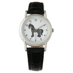 Svart Gypsy Vanner Clydesdale Shire Tecknad Häst Armbandsur