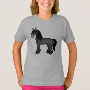 Svart Gypsy Vanner Clydesdale Shire Tecknad Häst T Shirt