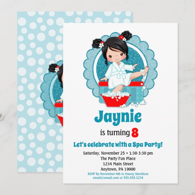 Svart Hair Spa Party Girls Birthday-inbjudan Inbjudningar (Fram/baksida)