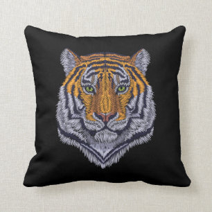 Svart hakbroderikonstruktion Tiger Head Black Kudde