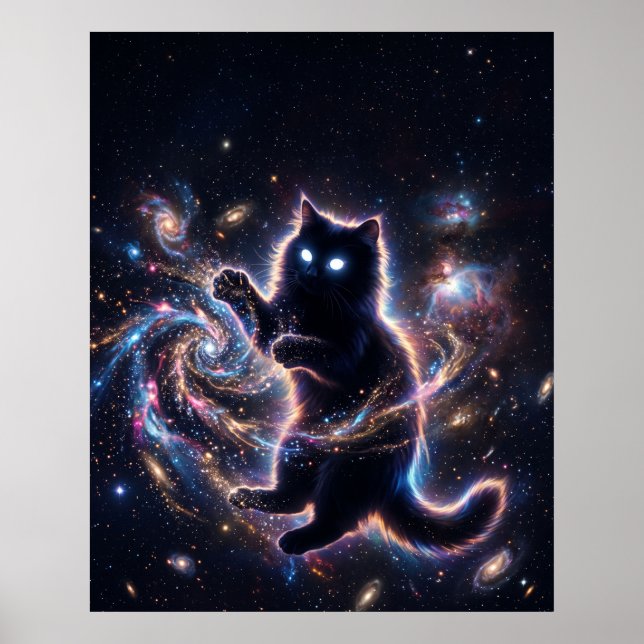 Svart Hål Katt som leker med Stellar Damm Konst Poster (Framsidan)