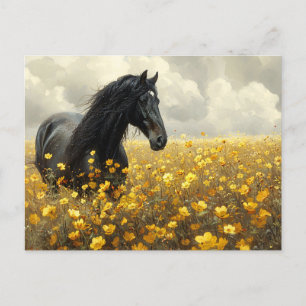 Svart hallion med Gult Wildblommor Vykort