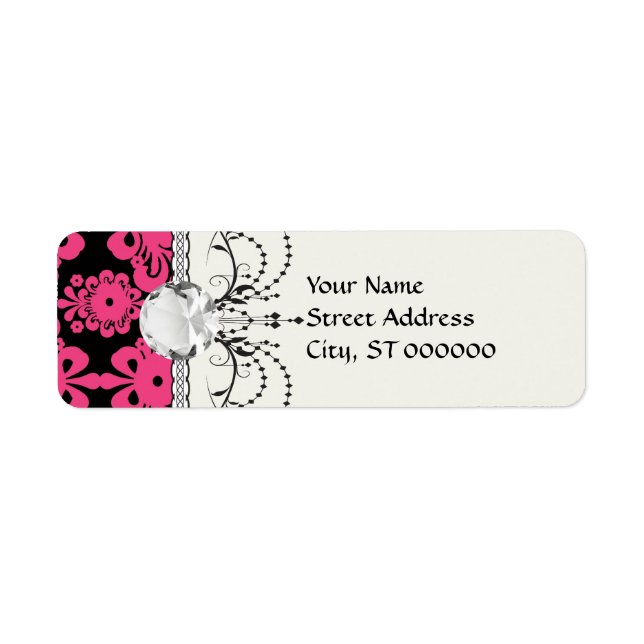 Svart hallonröd rosa mod damm returadress etikett (Framsidan)