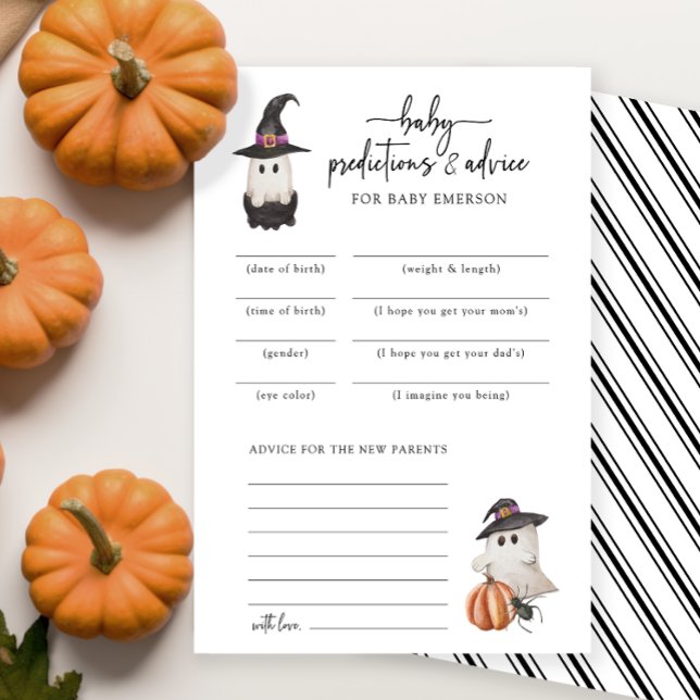 Svart Halloween Baby Förutsägelsekort (A Little Boo Baby Shower Invitation Baby Predictions and Advice Card Fall Autumn Halloween)
