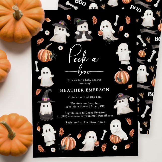 Svart Halloween Baby Shower Inbjudningar (Black Halloween Baby Shower Invitation
)