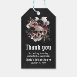 Svart Halloween Blommig Dödskalle Gotisk Bröllopsf Presentetikett
