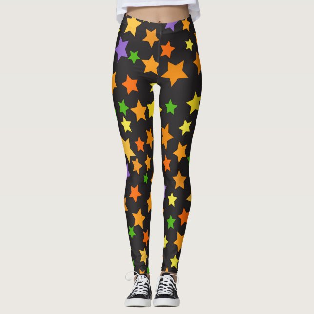 Svart Halloween för mång- färgstjärnor damasker Leggings (Framsida)