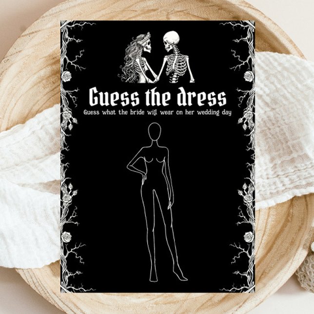 Svart Halloween Gissa Klänningen Bröllopsfest Lek Inbjudningar (Black Halloween Guess The Dress Bridal Shower Game )