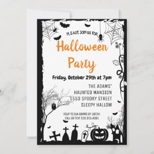 Svart Halloween-inbjudan till Spooktacular Party Inbjudningar