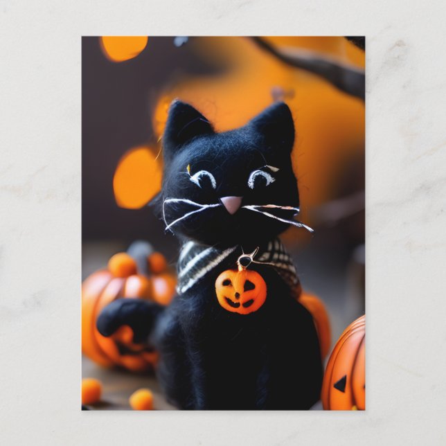 Svart Halloween-katt av Adsible Nål felted Vykort (Framsida)