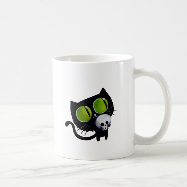 Svart Halloween katt med skallen Kaffemugg (Höger)