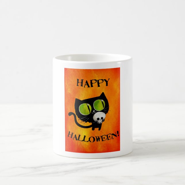 Svart Halloween katt med skallen Kaffemugg (Center)