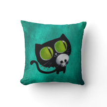 Svart Halloween katt med skallen