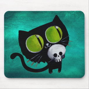 Svart Halloween katt med skallen Musmatta