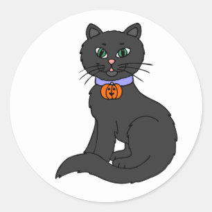 Svart Halloween Katt Skulpterad Pumpa Halsbandseti Runt Klistermärke