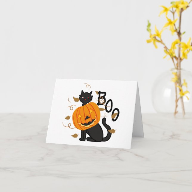 Svart Halloween-kattpumpa Kort (Gul blomma)
