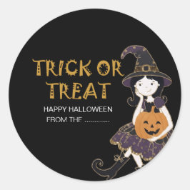Svart | Halloween Liten Häxa Runt Klistermärke