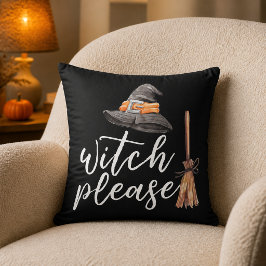 Svart Halloween med vattenfärg Häxa Vänligen Kudde