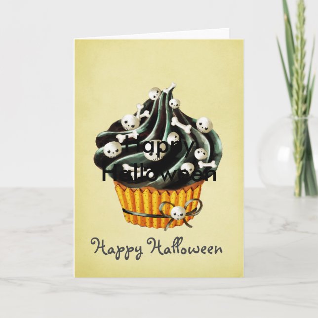 Svart Halloween muffin Kort (Framsida)