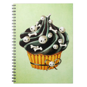 Svart Halloween muffin med mycket liten döskallar Anteckningsbok